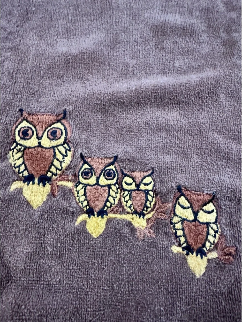 70s Brown Owls Embroidered Towel Set By Martex 2 Pc Set Bath Towels